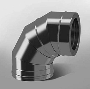 Отвод дымохода Термо 87* ОТ-Р 430-0.5/Оц. D120/180 из нержавеющей стали двухконтурный с тепловой изоляцией, сэндвич колено из нержавейки дымового канала