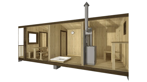 Мобильная баня из бруса ПРЕМИУМ с верандой (7х2,4)  
