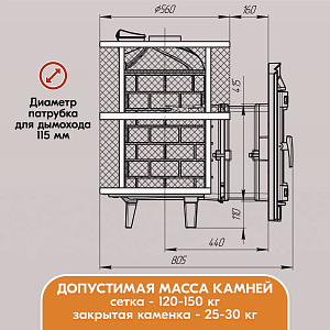 Печь банная Прометалл Атмосфера L с нержавеющей сеткой для камней, дровяная печь с закрытой и открытой каменкой